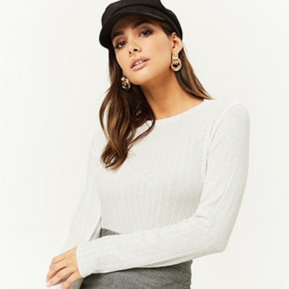 Ribbed High Low Long Sleeve Top